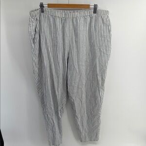 Eileen Fisher flax organic cotton blend striped elastic waist pull on crop pants